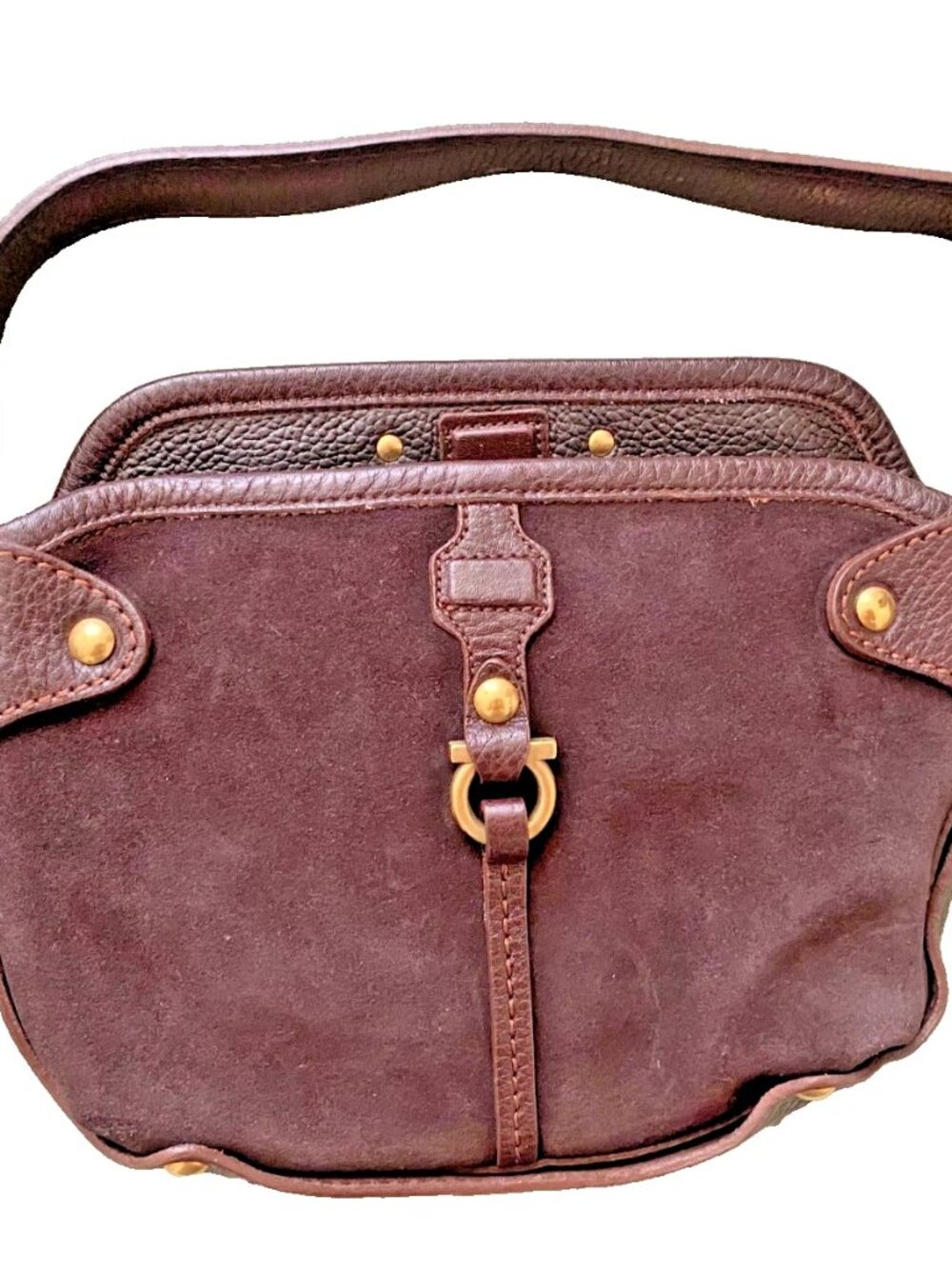 Vintage Salvatore Ferragamo Brown Suede Top Handle Bag